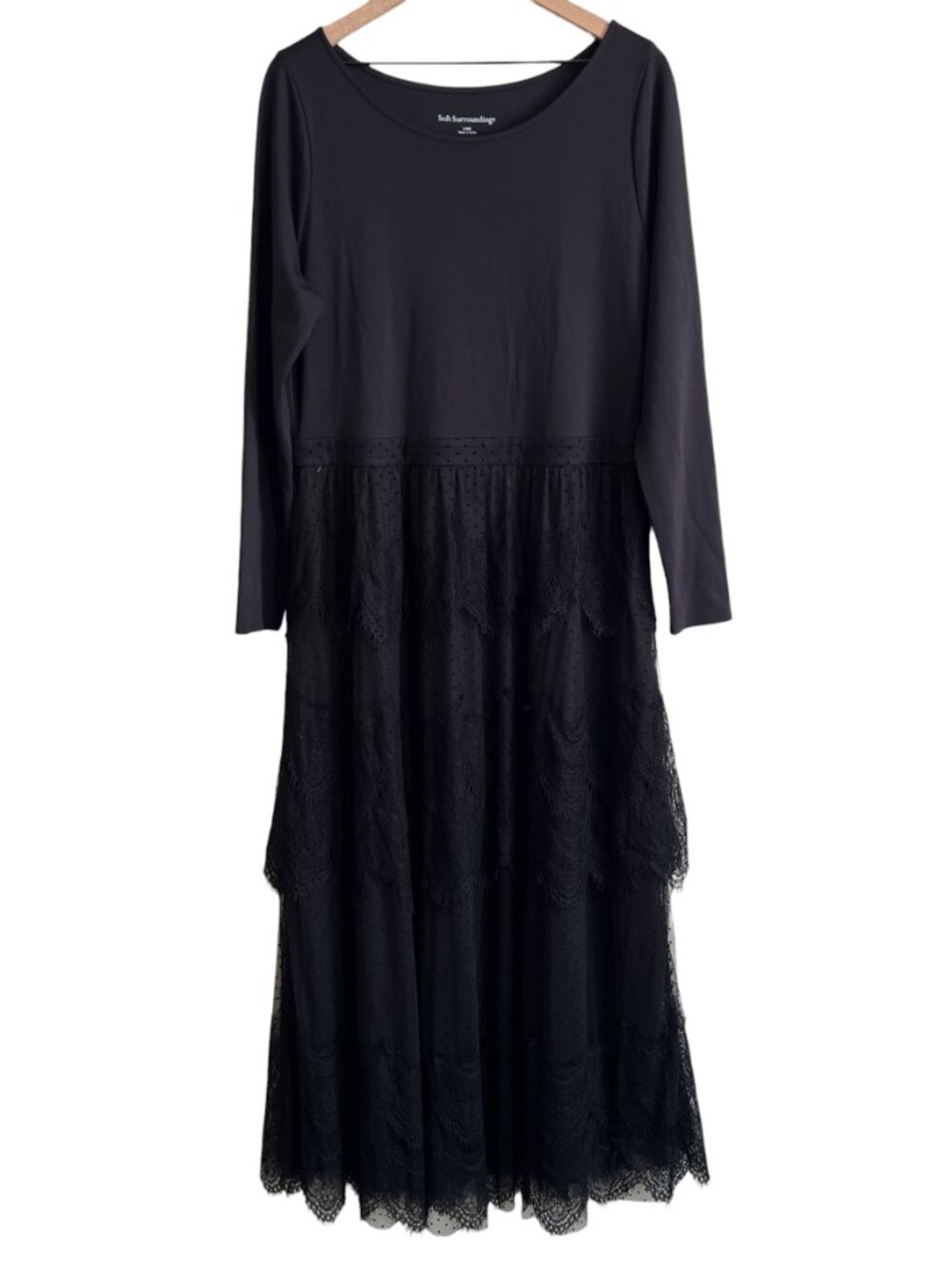 Soft Surroundings Black Lacy Tiered Long Sleeve Frederica Maxi Dress - Picture 2 of 6